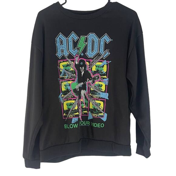 AC/DC Sweaters - ACDC Women's Size Medium Black Neon Band Tee Graphic Crewneck Sweater